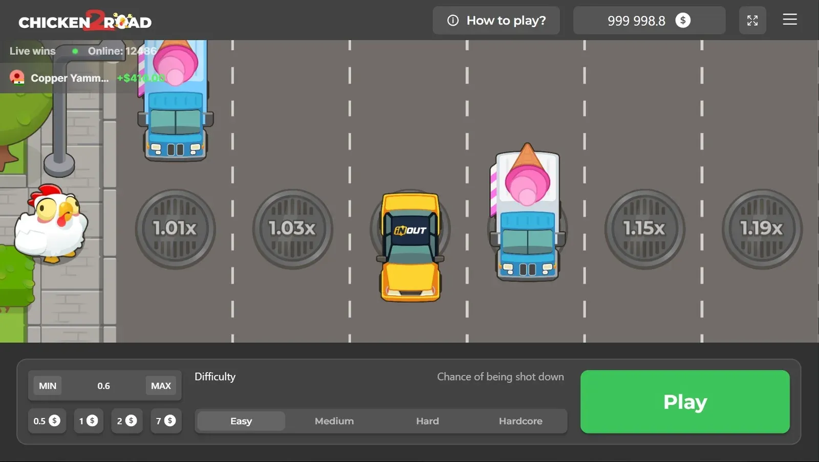 Chicken Road 2 gameplay &mdash; pollo cruzando carriles con multiplicadores en modo Extreme Pin Up Chile